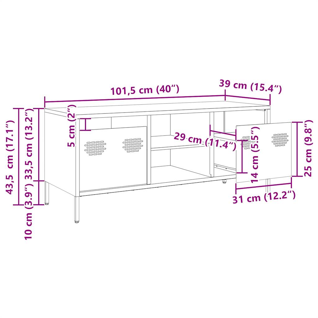 vidaXL Szafka RTV, różowa, 101,5x39x43,5 cm, stal walcowana na zimno