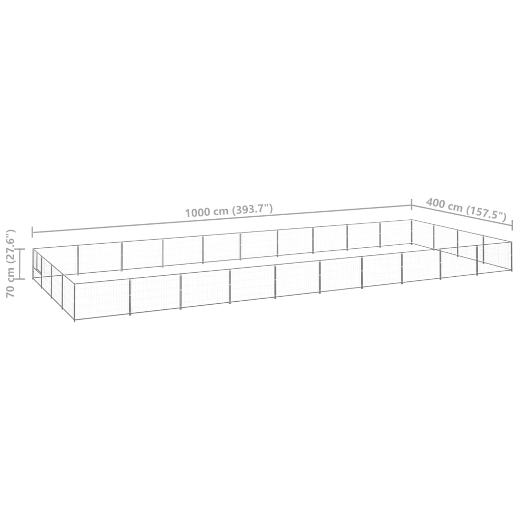 vidaXL Kojec dla psa, srebrny, 40 m², stalowy