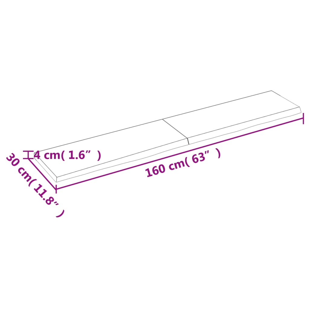 vidaXL Półka, 160x30x(2-4) cm, surowe lite drewno dębowe