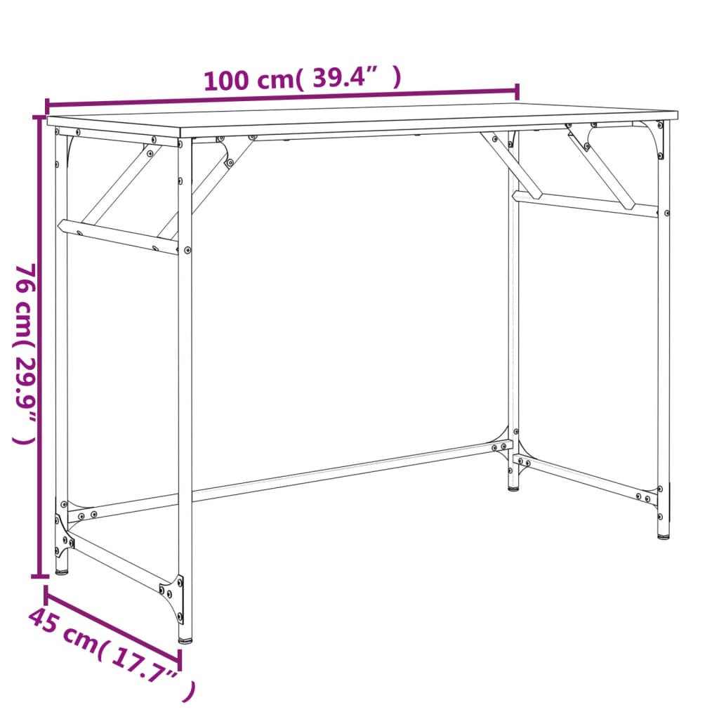 vidaXL Biurko, przydymiony dąb, 100x45x76 cm, materiał drewnopochodny