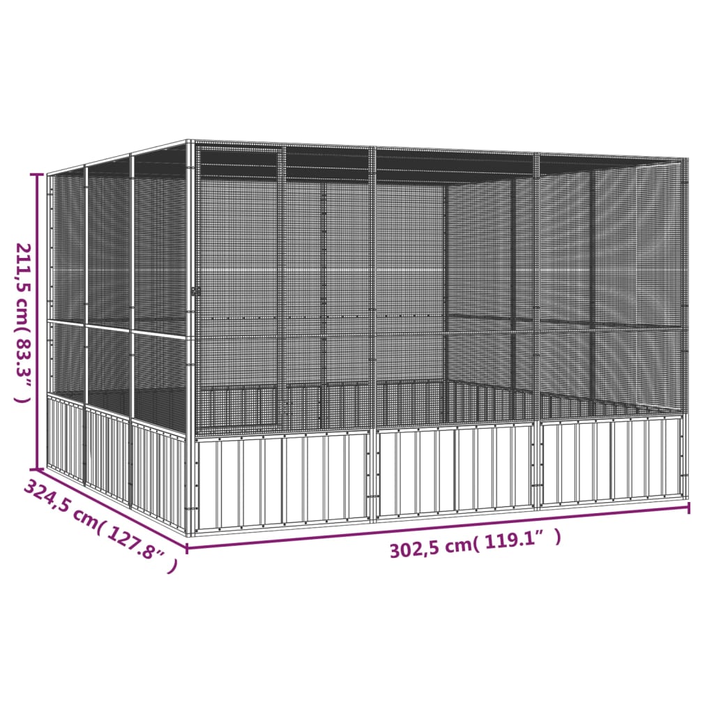 vidaXL Woliera, antracytowa, 302,5x324,5x211,5 cm, galwanizowana stal