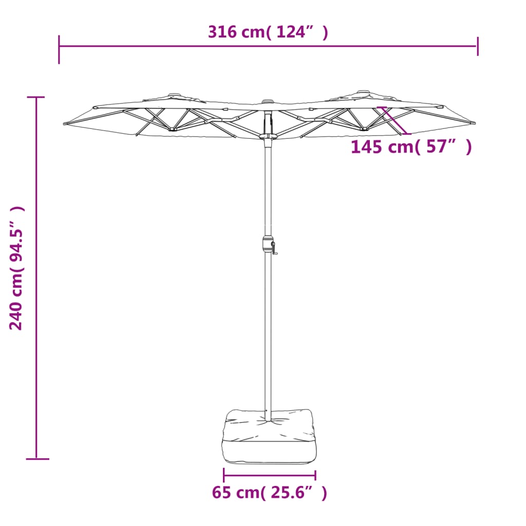 vidaXL Podwójny parasol ogrodowy, terakota, 316x240 cm