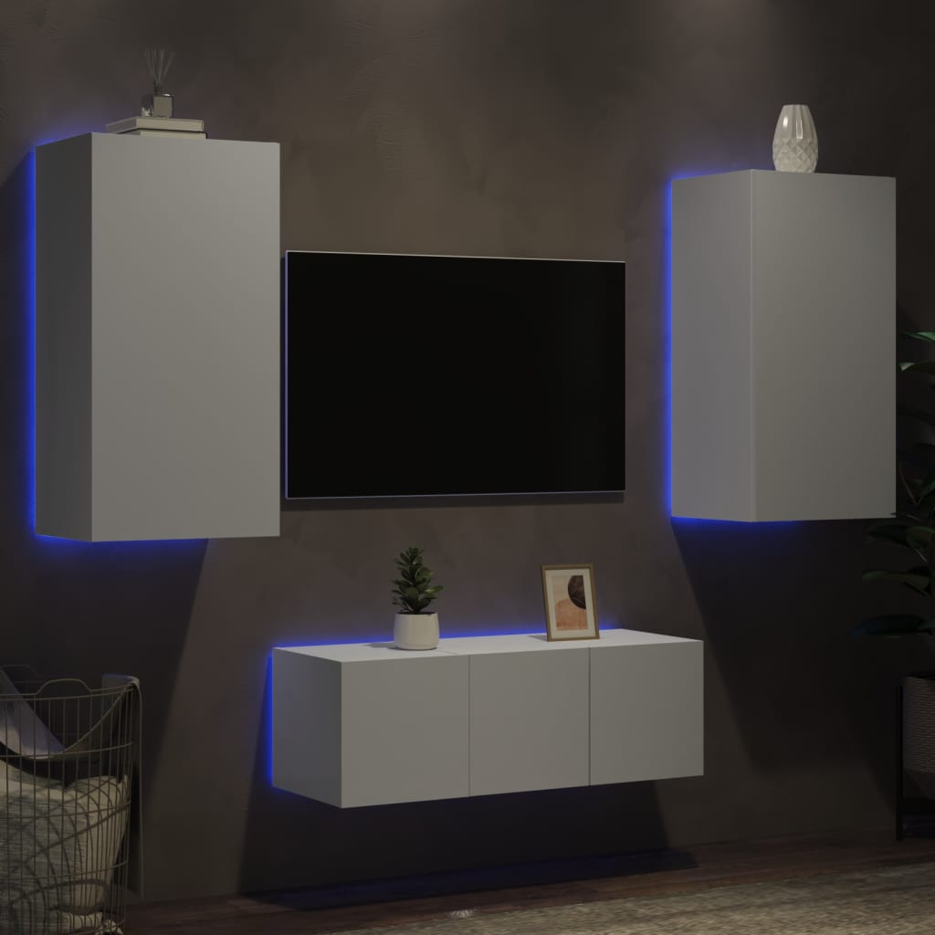 vidaXL 4-cz. zestaw mebli TV z LED, biały, materiał drewnopochodny