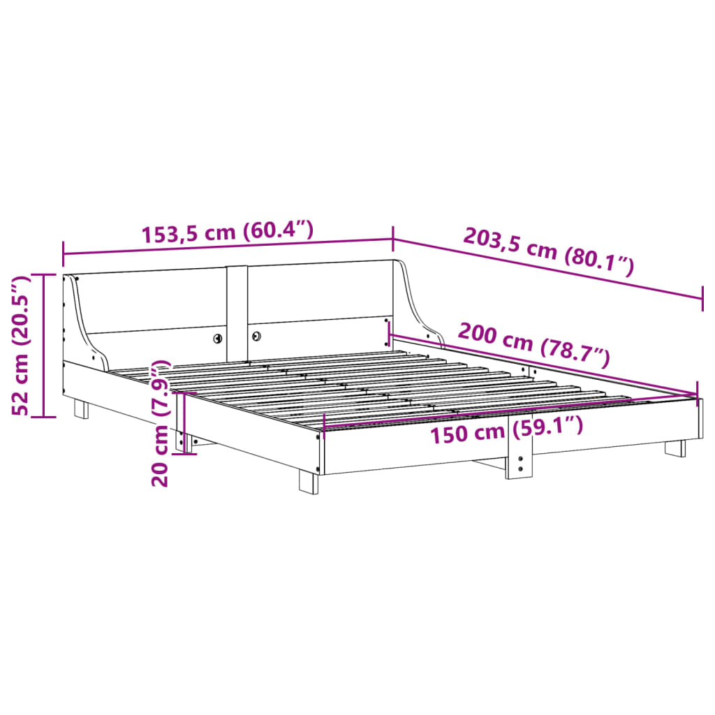 vidaXL Rama łóżka bez materaca, biała, 150x200 cm, lite drewno sosnowe