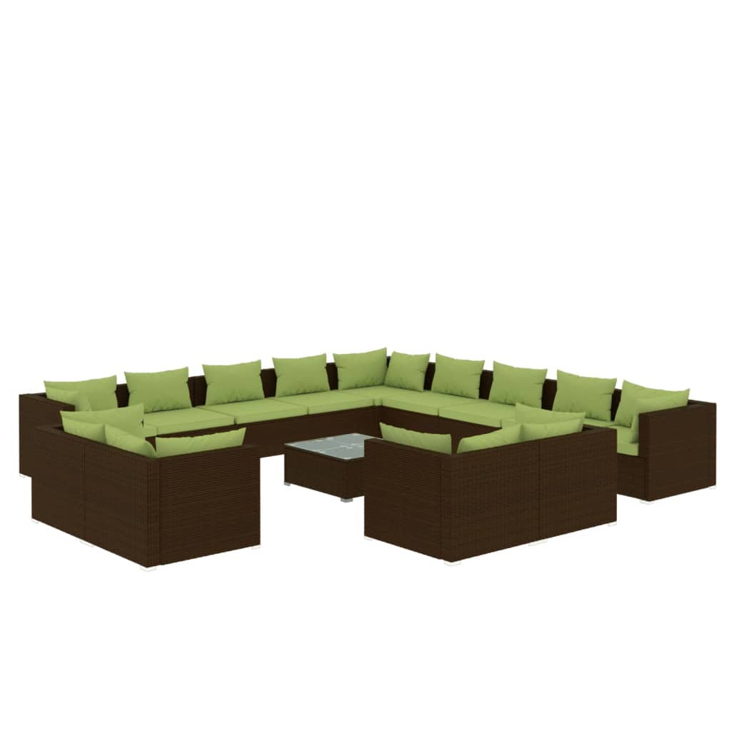 vidaXL 14-cz. ogrodowy zestaw wypoczynkowy, poduszki, rattan PE, brąz