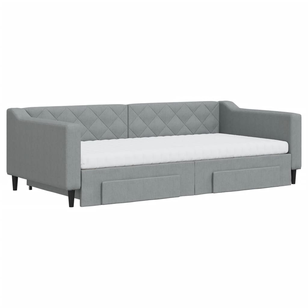 vidaXL Sofa rozsuwana z szufladami, jasnoszara, 100x200 cm, tkanina