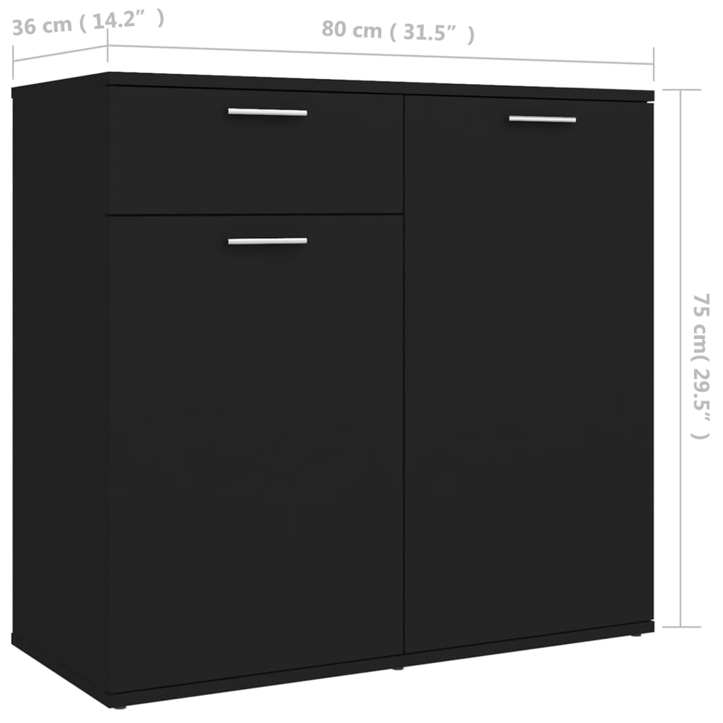 vidaXL Szafka, czarna, 80x36x75 cm, materiał drewnopochodny