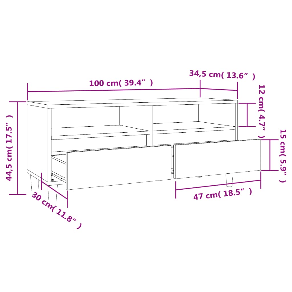 vidaXL Szafka pod TV, szarość betonu, 100x34,5x44,5 cm