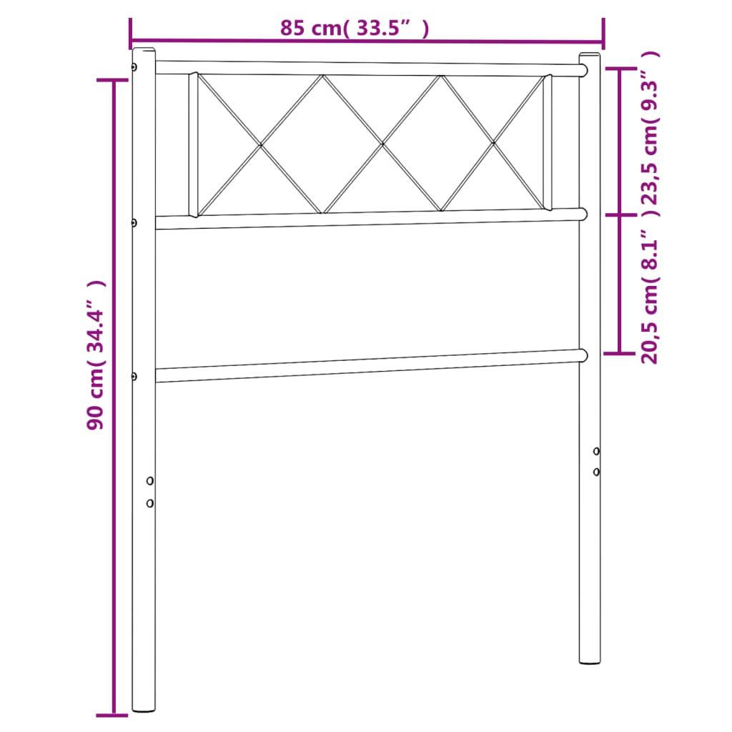 vidaXL Metalowe wezgłowie, czarne, 80 cm