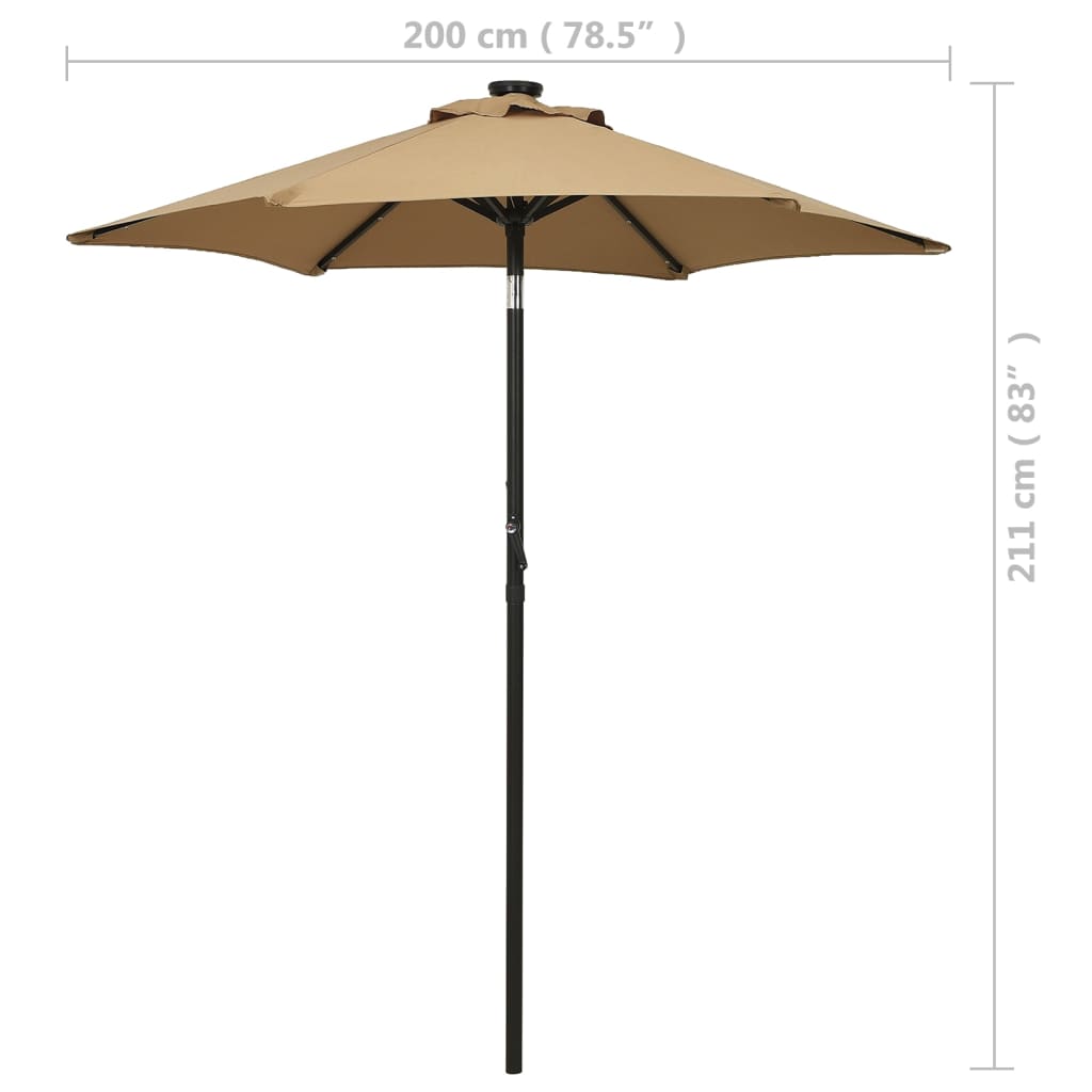 vidaXL Parasol ogrodowy z LED, taupe, 200x211 cm, aluminium