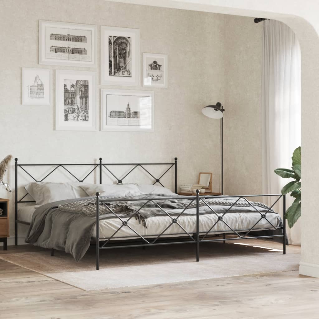 vidaXL Metalowa rama łóżka z wezgłowiem i zanóżkiem, czarna, 193x203cm