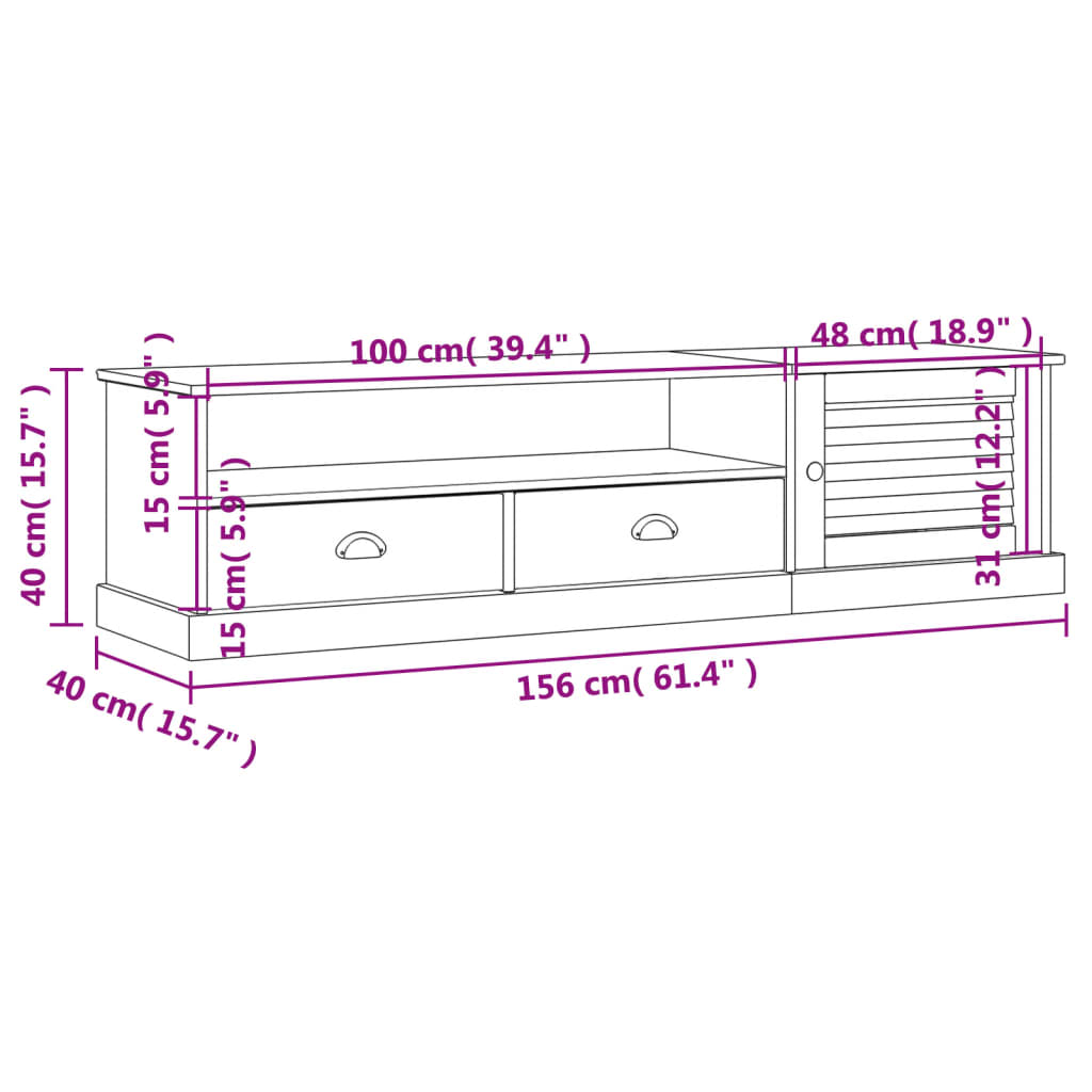 vidaXL Szafka pod TV VIGO, 156x40x40 cm, lite drewno sosnowe