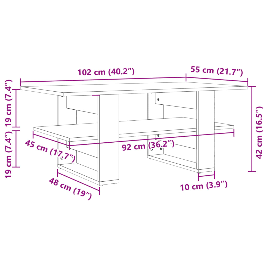 vidaXL Stolik kawowy, dąb sonoma, 102x55x42, materiał drewnopochodny