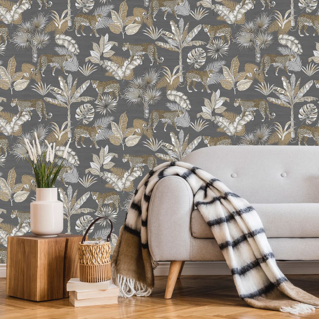 DUTCH WALLCOVERINGS Tapeta z motywem lamparta, szaro-beżowa