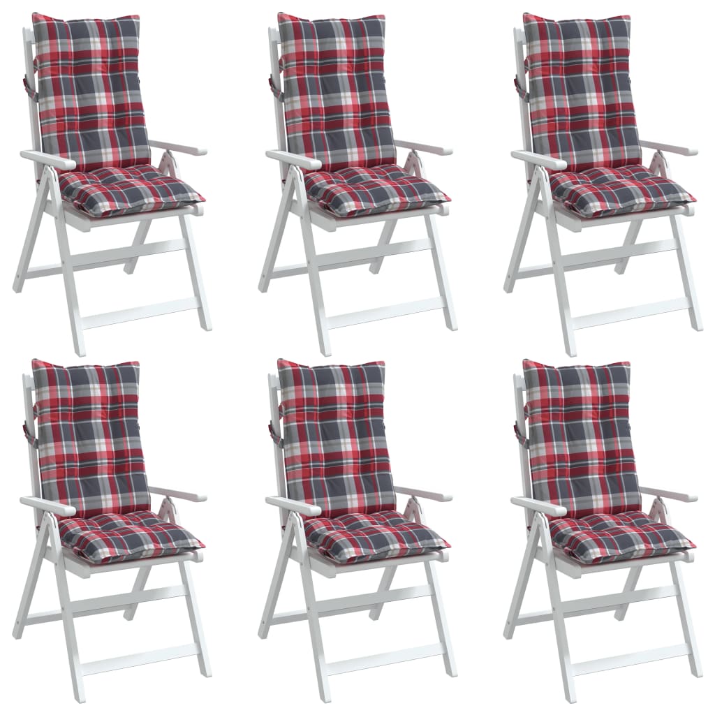 vidaXL Poduszki na krzesła z wysokim oparciem, 6 szt., czerwona krata