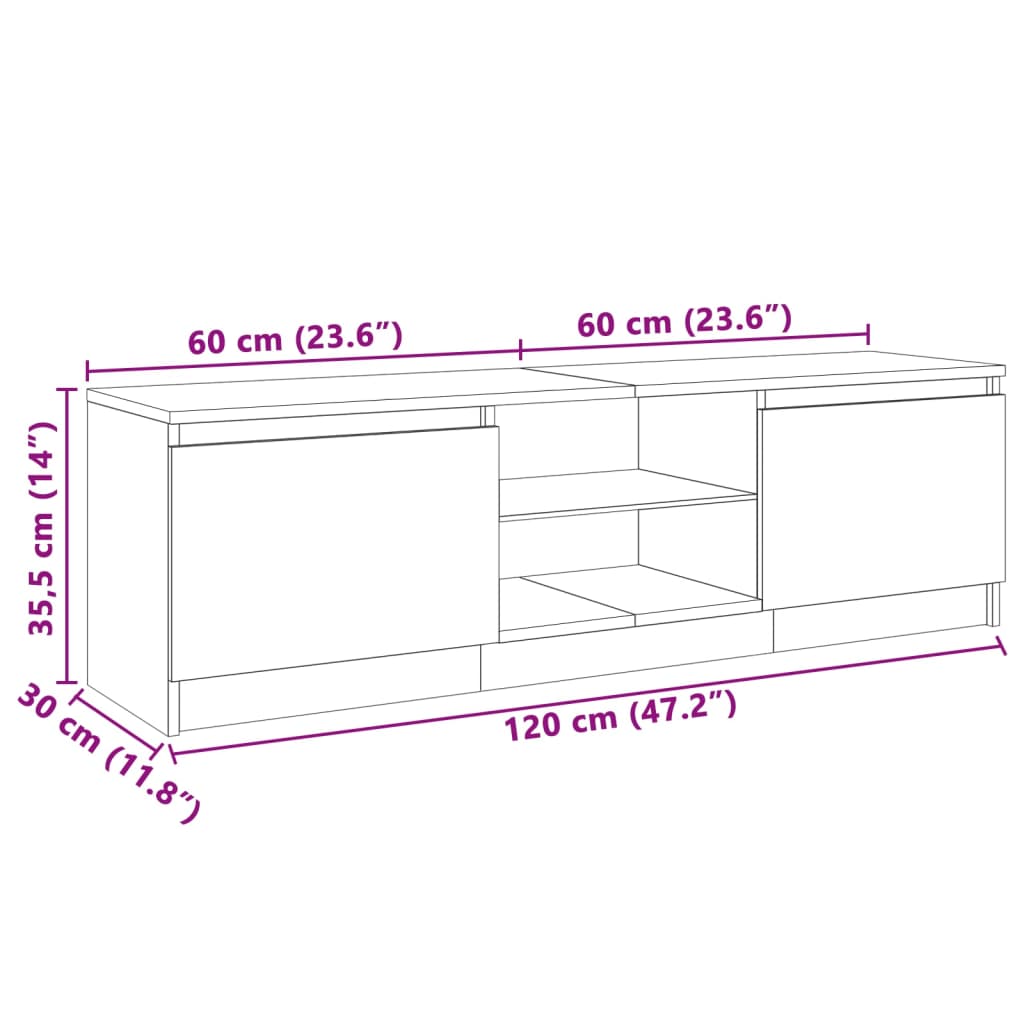 vidaXL Szafka pod TV z LED, przydymiony dąb, 120x30x35,5 cm