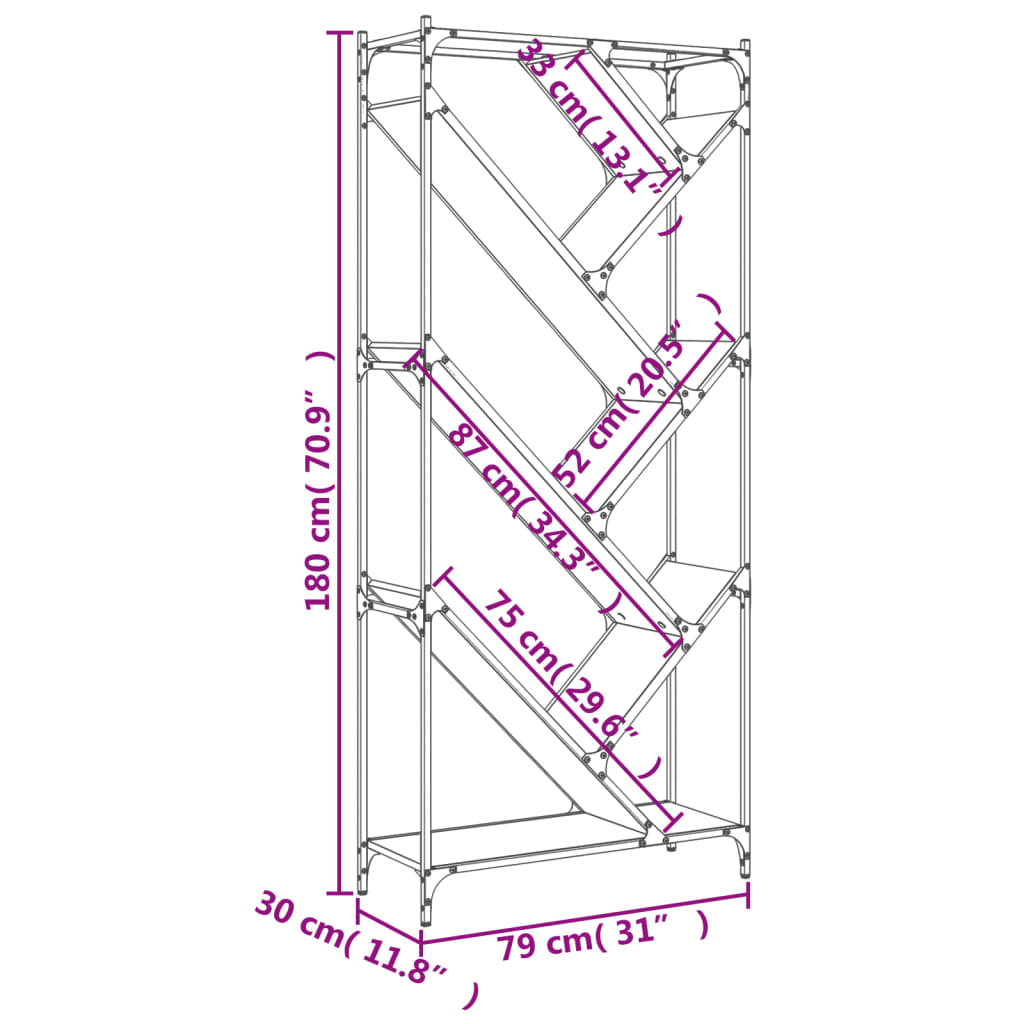 vidaXL Regał, brązowy dąb 79x30x180 cm materiał drewnopochodny i metal