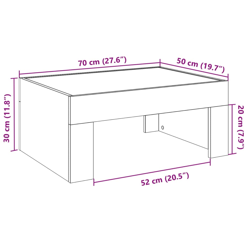 vidaXL Stolik kawowy z LED Infinity, dąb sonoma, 70x50x30 cm