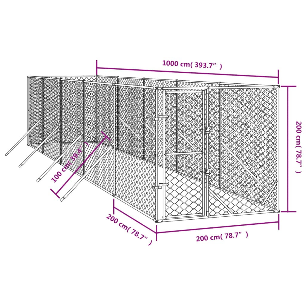 vidaXL Kojec zewnętrzny dla psa, 2x10x2 m, stal galwanizowana