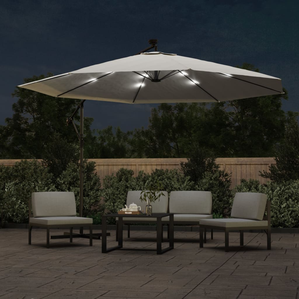 vidaXL Parasol wiszący z LED i metalowym słupkiem, 350 cm, piaskowy