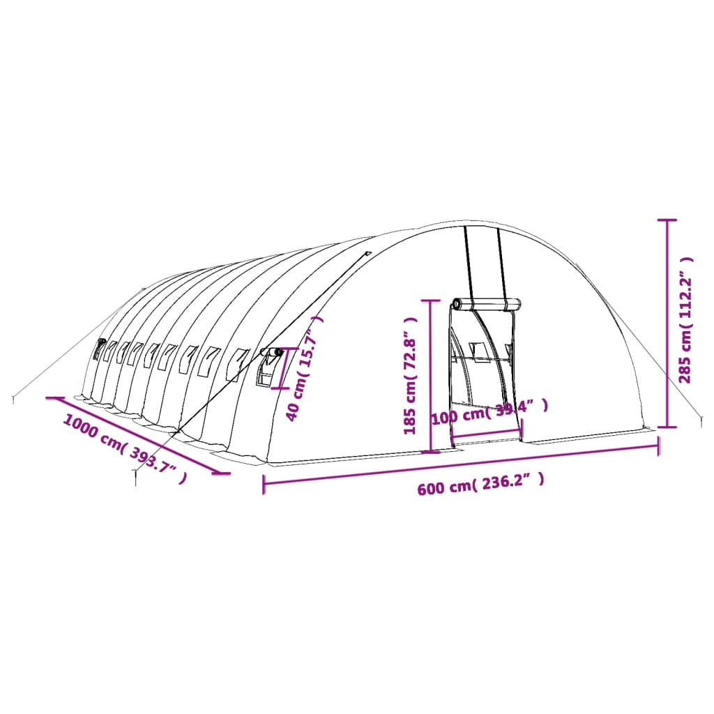 vidaXL Szklarnia ze stalową ramą, zielona, 60 m², 10x6x2,85 m