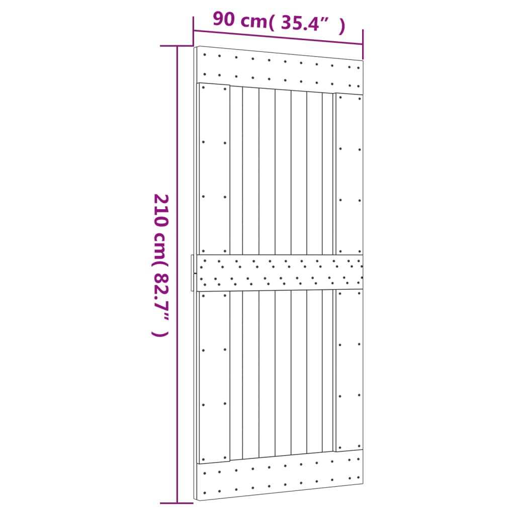 vidaXL Drzwi przesuwne z osprzętem, 90x210 cm, lite drewno sosnowe