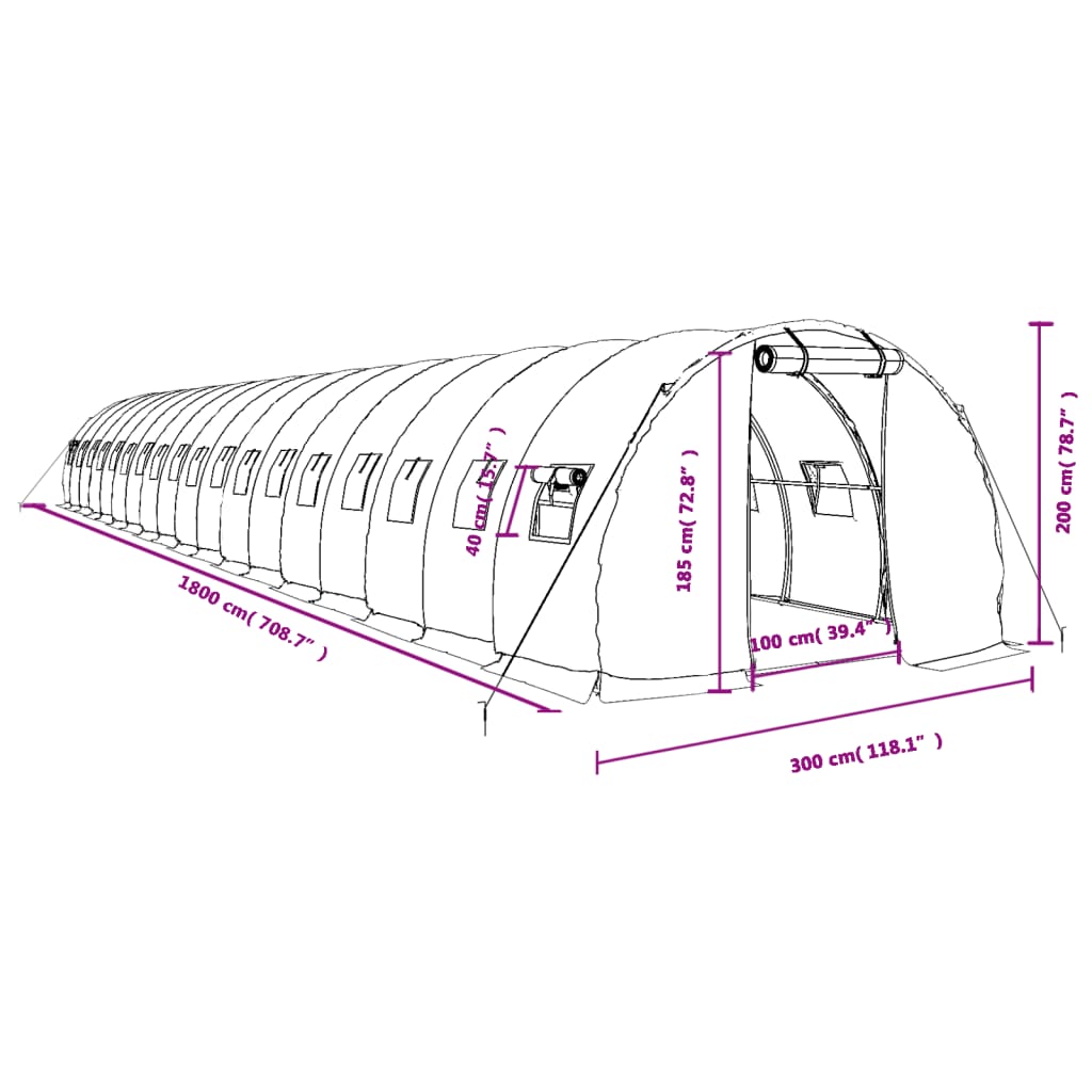 vidaXL Szklarnia ze stalową ramą, zielona, 54 m², 18x3x2 m