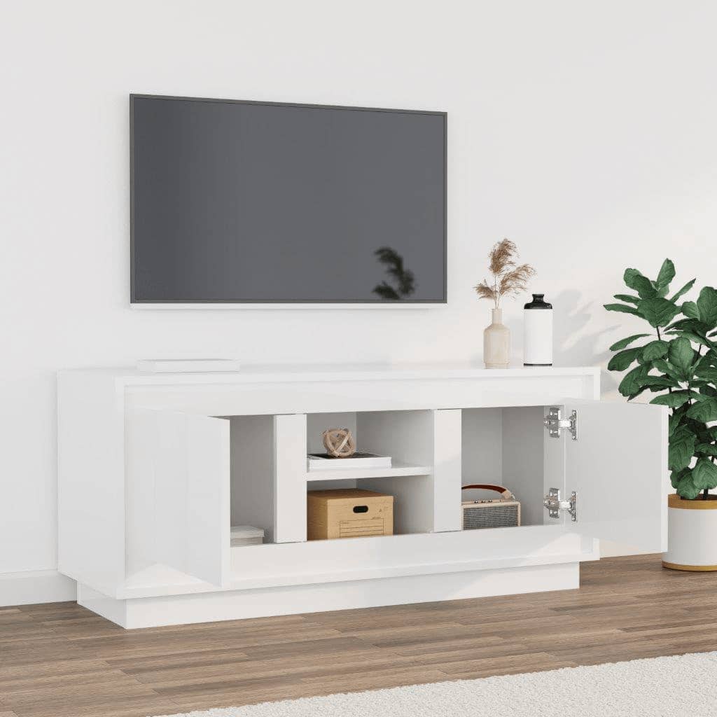 vidaXL Szafka pod TV, wysoki połysk, biała, 102x35x45 cm