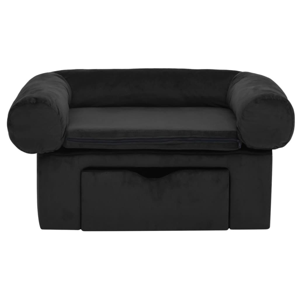 vidaXL Sofa dla psa, z szufladą, czarna, 75x50x38 cm, pluszowa