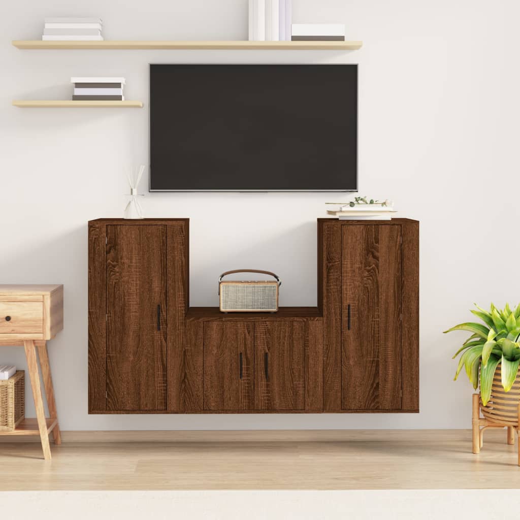 vidaXL Zestaw 3 szafek TV, brązowy dąb, materiał drewnopochodny