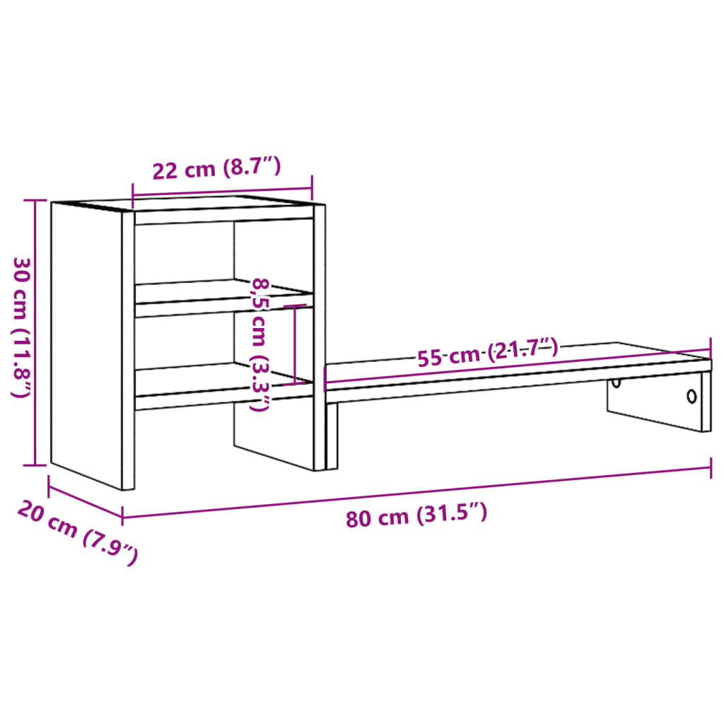 vidaXL Podstawka pod monitor, z organizerem, stare drewno