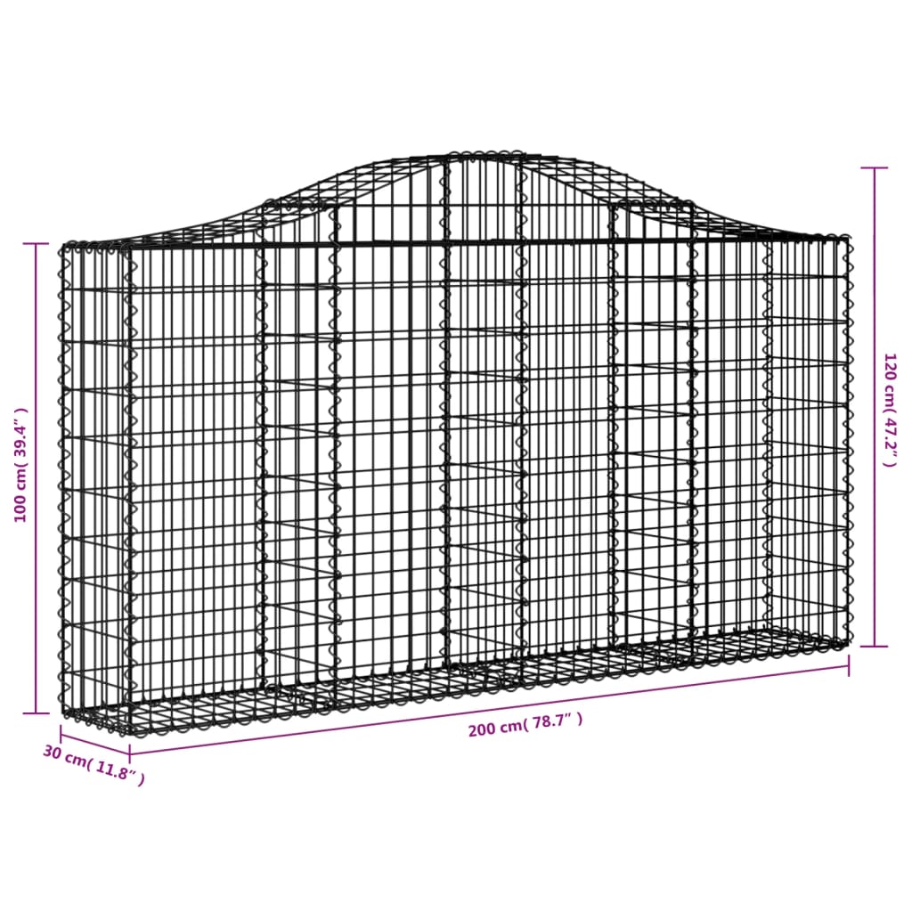 vidaXL Kosze gabionowe, 9 szt, 200x30x100/120 cm, galwanizowane żelazo