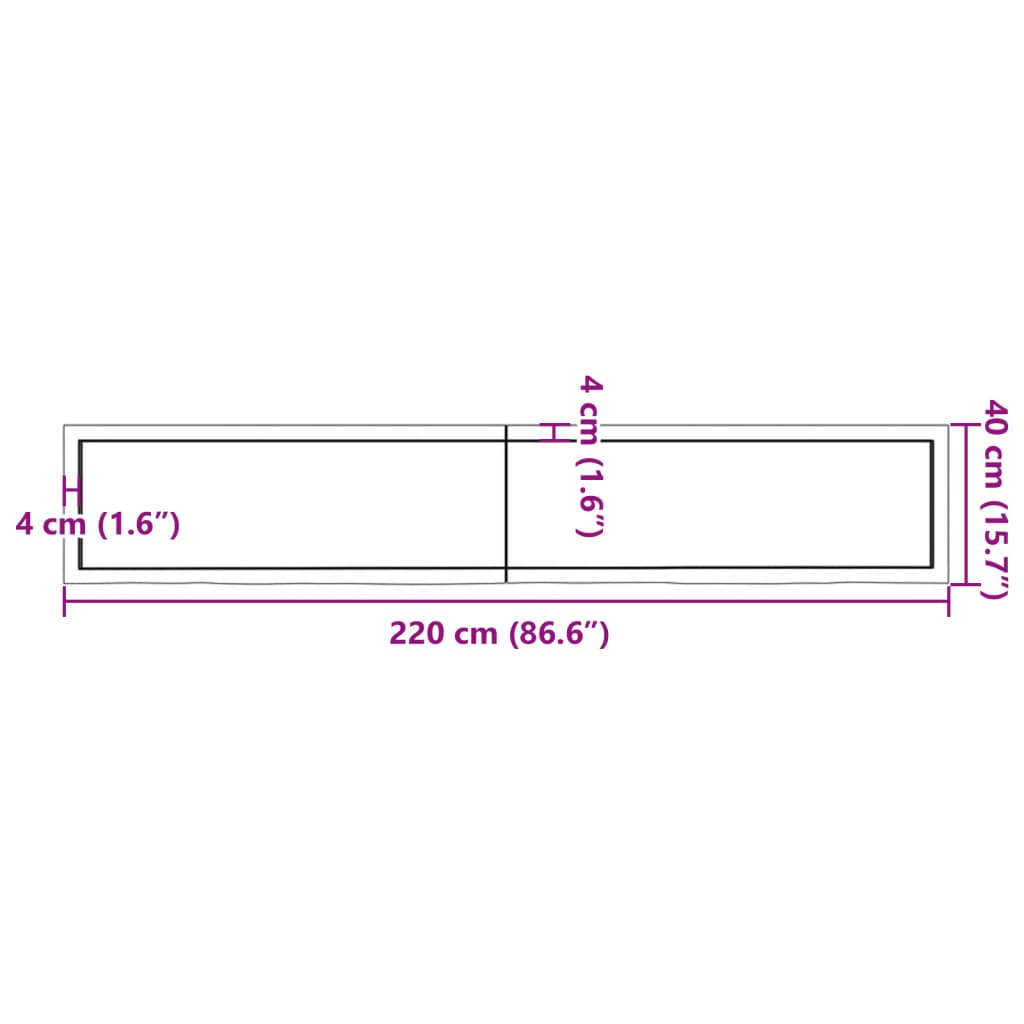 vidaXL Blat stołu, ciemnobrązowy, 220x40x(2-4) cm, lite drewno dębowe