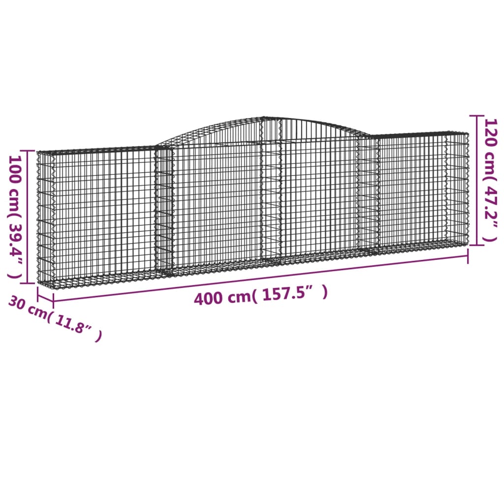 vidaXL Kosze gabionowe, 6 szt, 400x30x100/120 cm, galwanizowane żelazo