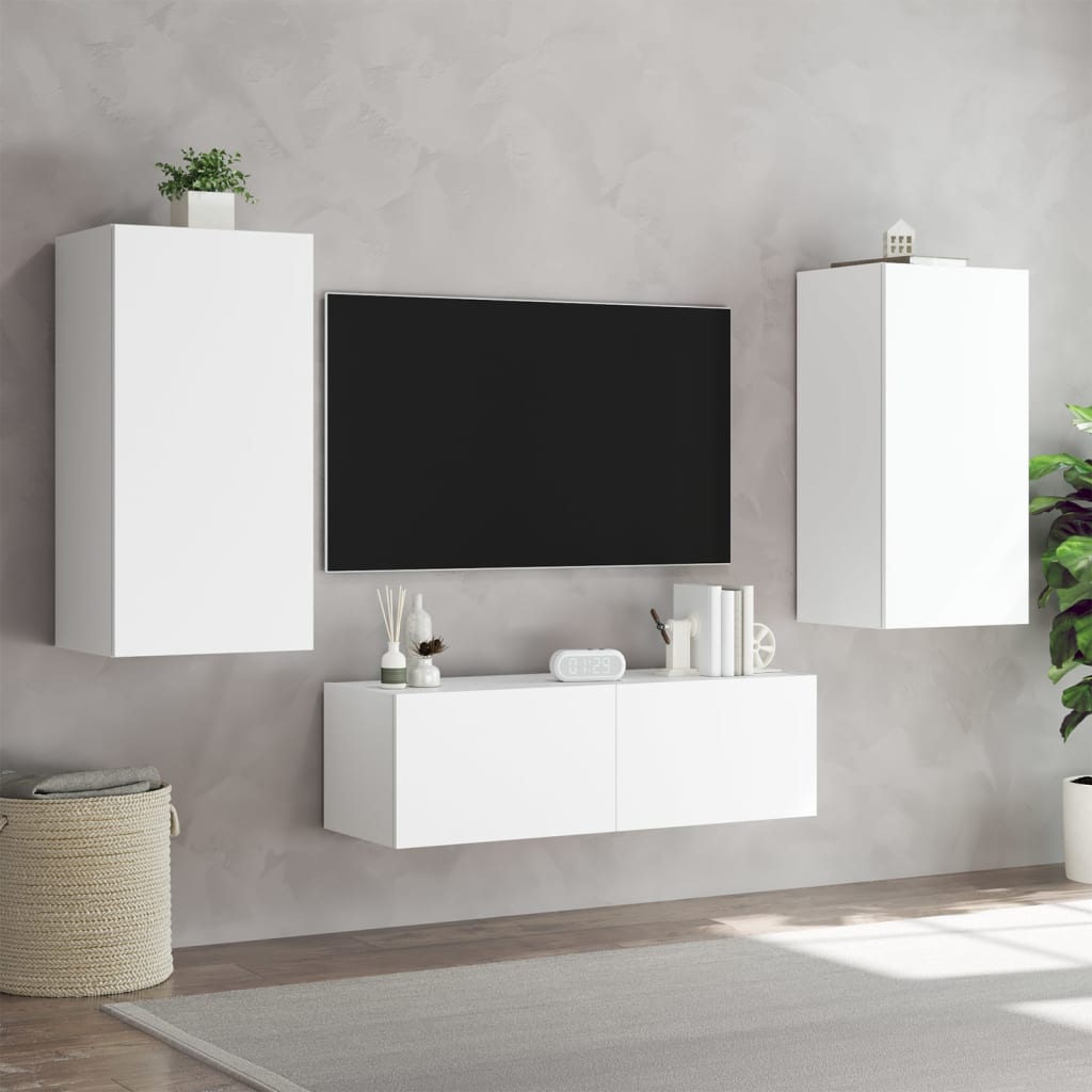 vidaXL 3-cz. zestaw mebli TV z oświetleniem LED, biały