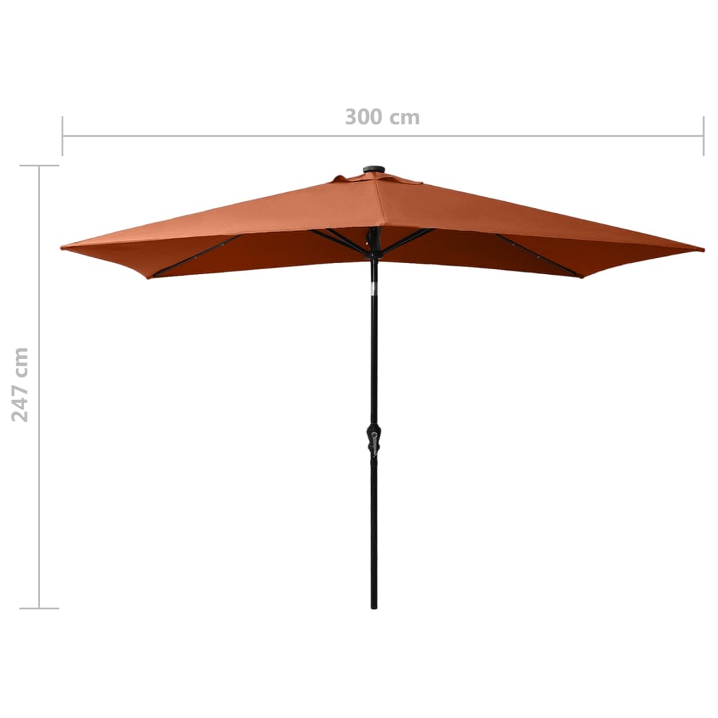 vidaXL Parasol ogrodowy z LED i stalowym słupkiem, terakota, 2x3 m