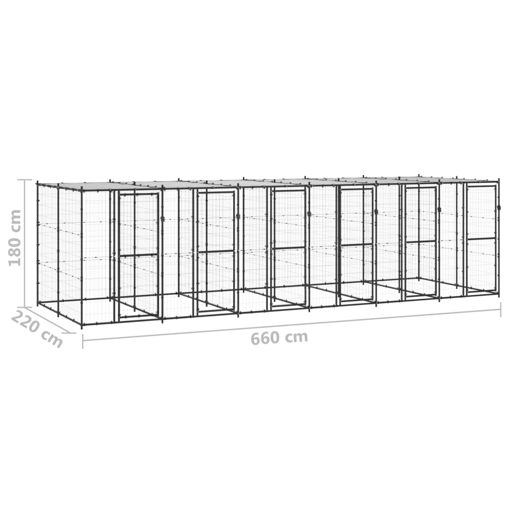 vidaXL Kojec dla psa, z zadaszeniem, stalowy, 14,52 m²