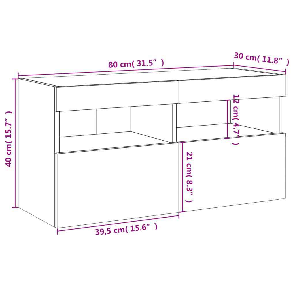 vidaXL Ścienna szafka TV z LED, szarość betonu, 80x30x40 cm