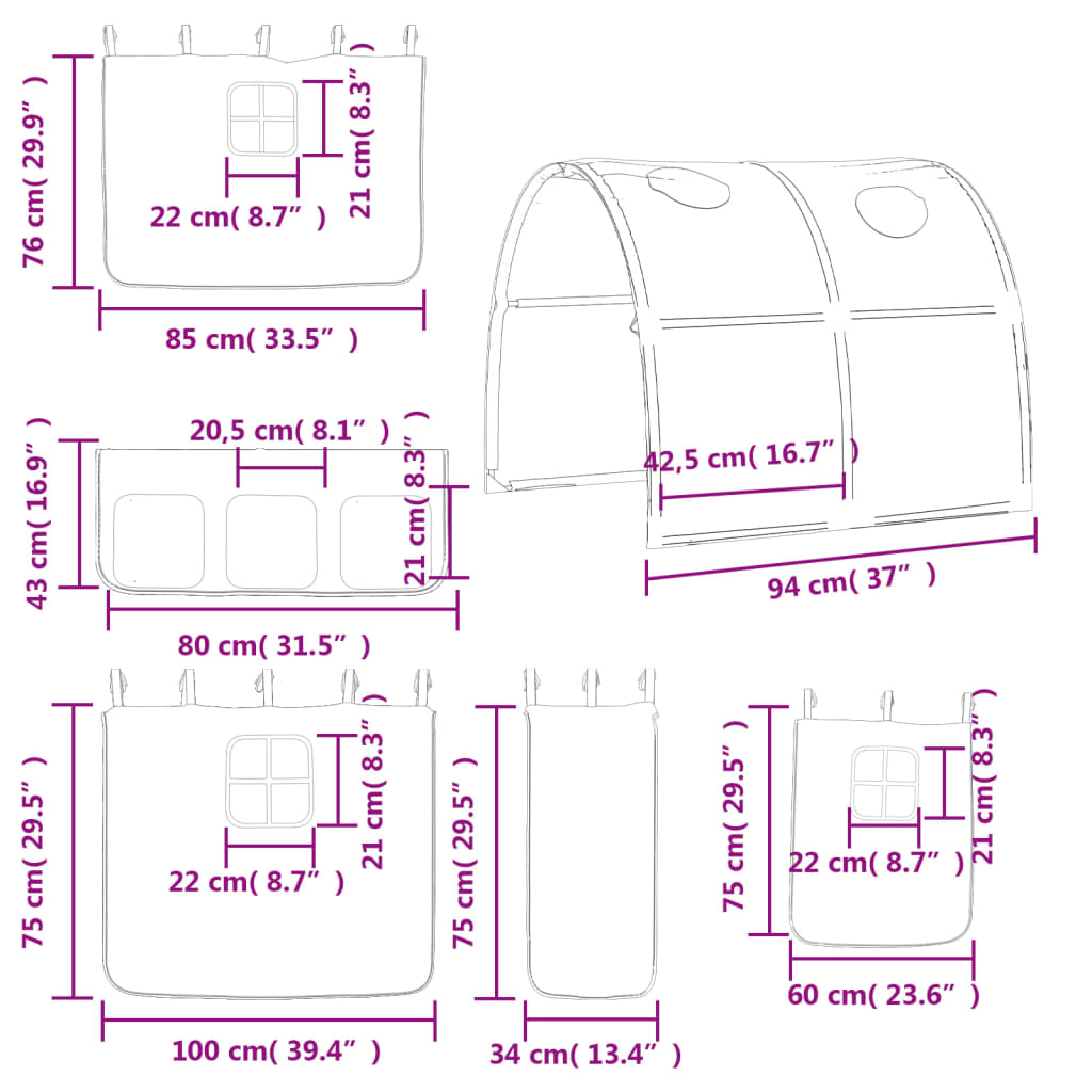 vidaXL Dziecięce łóżko na antresoli, z tunelem, różowe, 90x200 cm