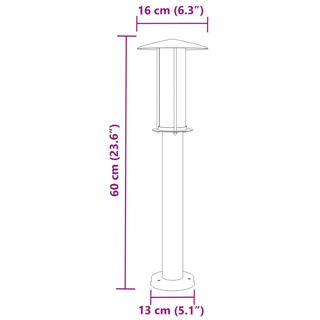 vidaXL Lampa ogrodowa na słupku, srebrna, 60 cm, stal nierdzewna