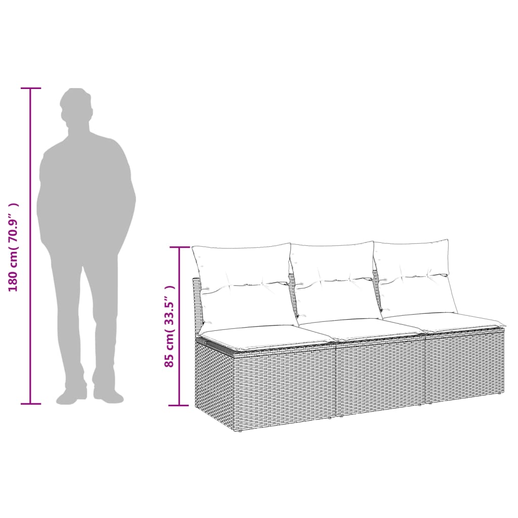 vidaXL 3-osobowa sofa ogrodowa z poduszkami, szara, polirattan