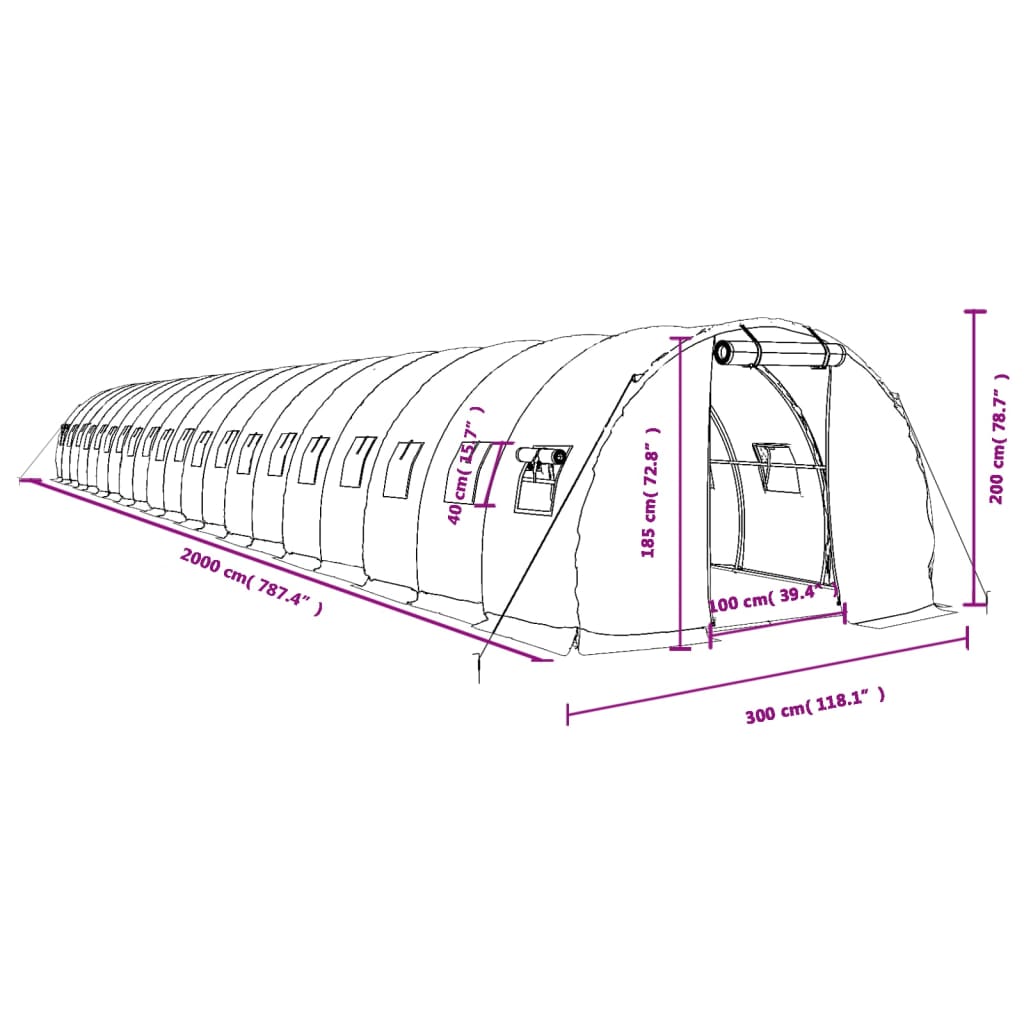 vidaXL Szklarnia ze stalową ramą, biała, 60 m², 20x3x2 m