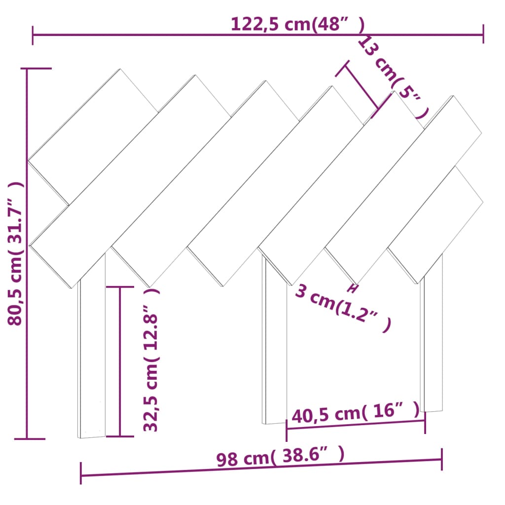 vidaXL Wezgłowie łóżka, czarne, 122,5x3x80,5 cm, lite drewno sosnowe