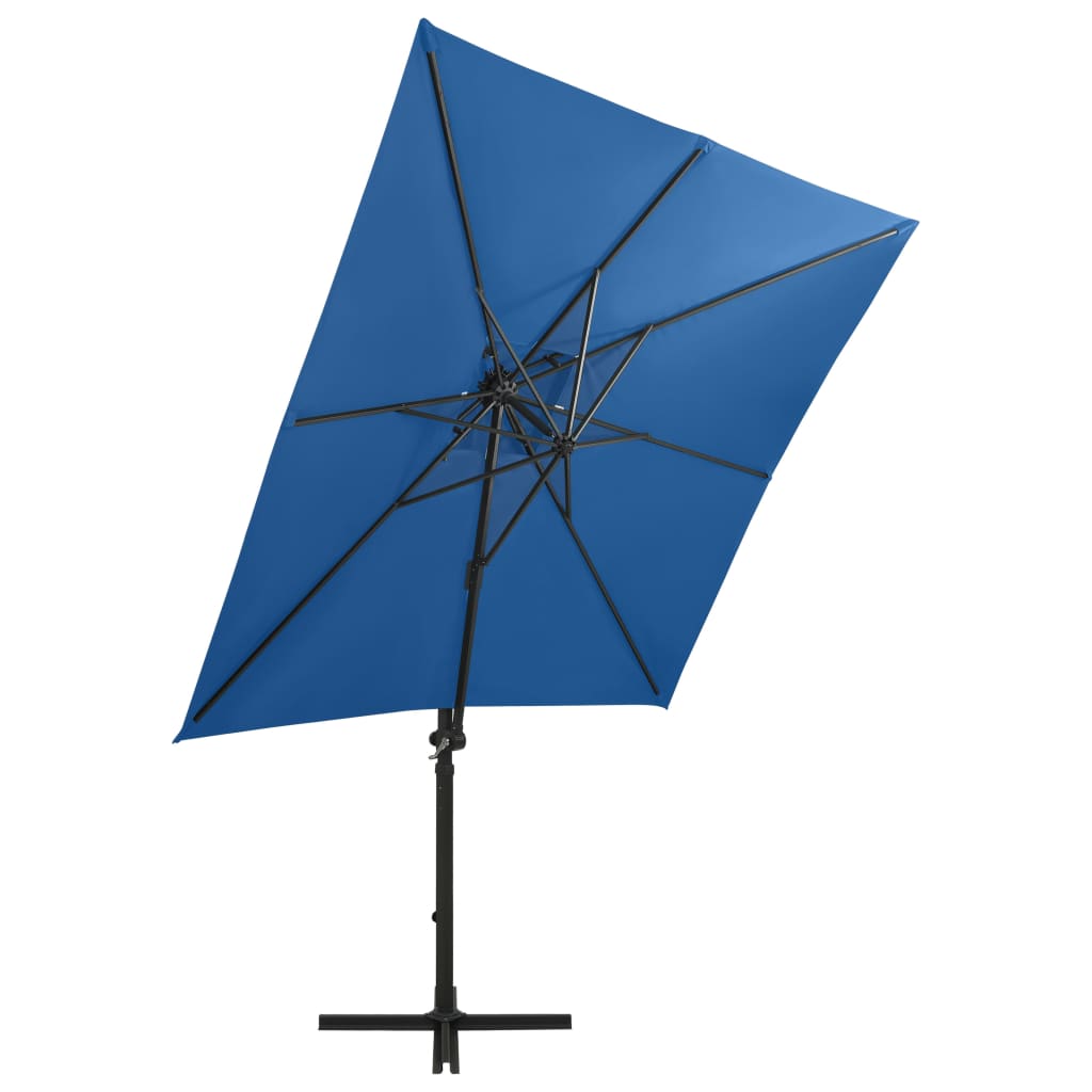 vidaXL Parasol wiszący z LED i słupkiem, niebieski, 250 cm