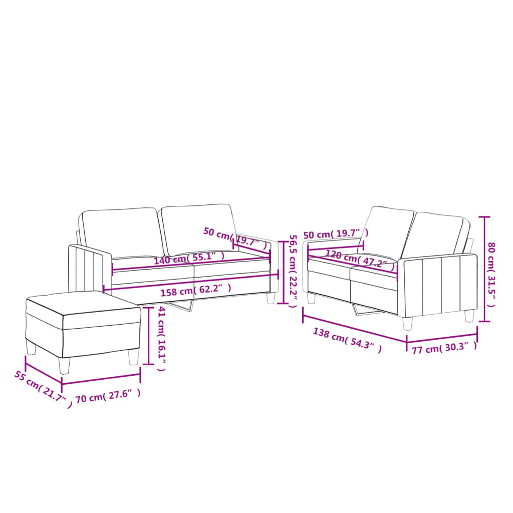 vidaXL 3-cz. zestaw sof z poduszkami, cappuccino, sztuczna skóra