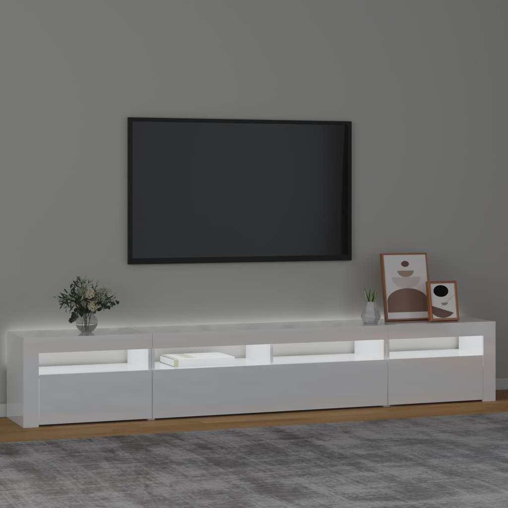 vidaXL Szafka pod TV z oświetleniem LED, biała z połyskiem,240x35x40cm