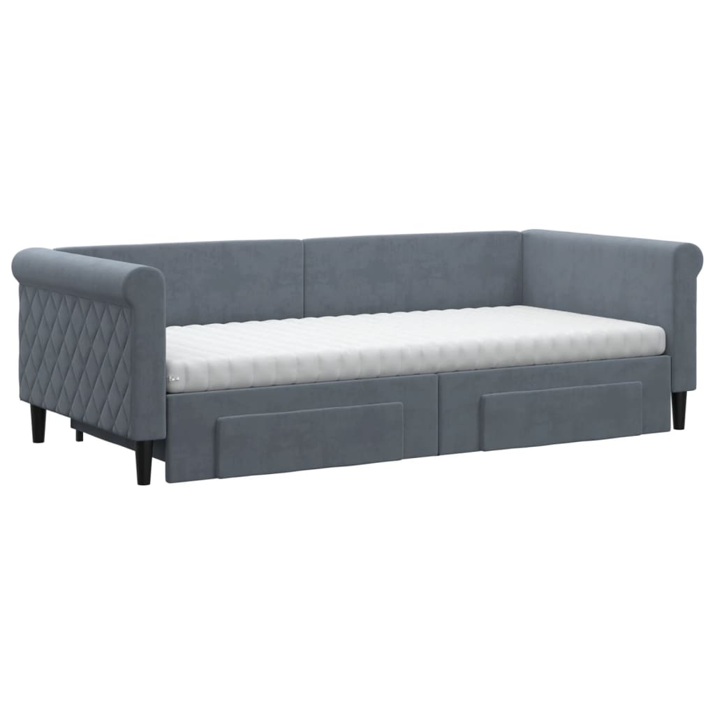 vidaXL Sofa rozsuwana z szufladami, ciemnoszara, 90x200 cm, aksamit