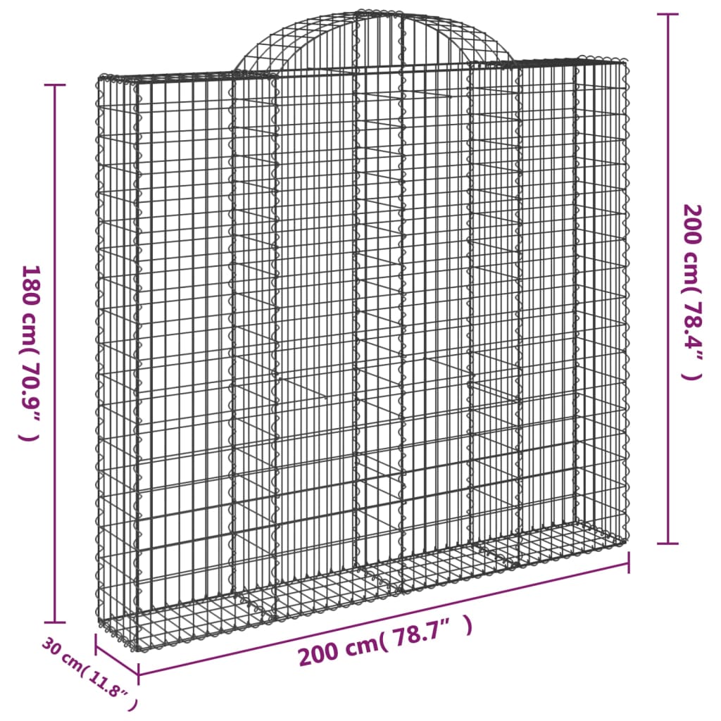 vidaXL Kosze gabionowe, 4 szt, 200x30x180/200 cm, galwanizowane żelazo