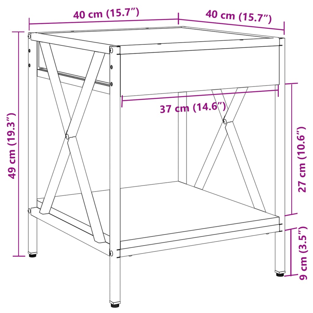 vidaXL Stolik kawowy z LED Infinity, przydymiony dąb, 40x40x49 cm