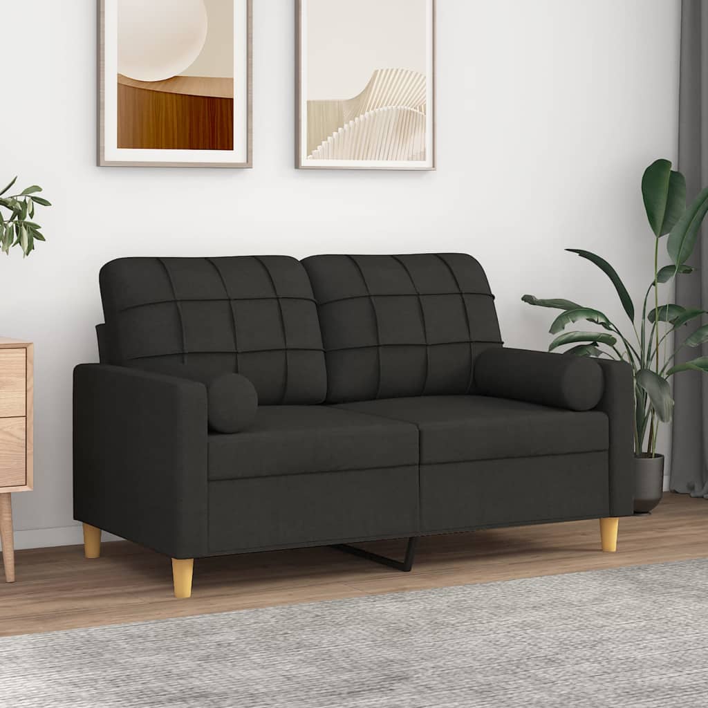 vidaXL 2-osobowa sofa z poduszkami, czarna, 120 cm, tkanina